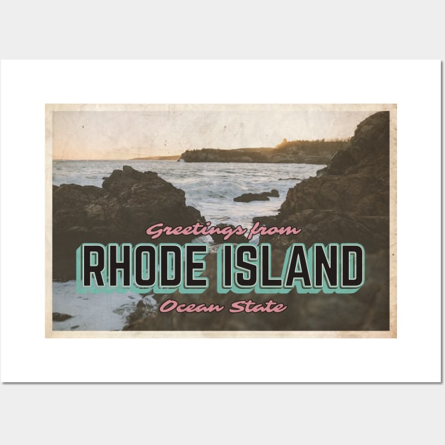 Greetings from Rhode Island - Vintage Travel Postcard Design Wall Art by fromthereco